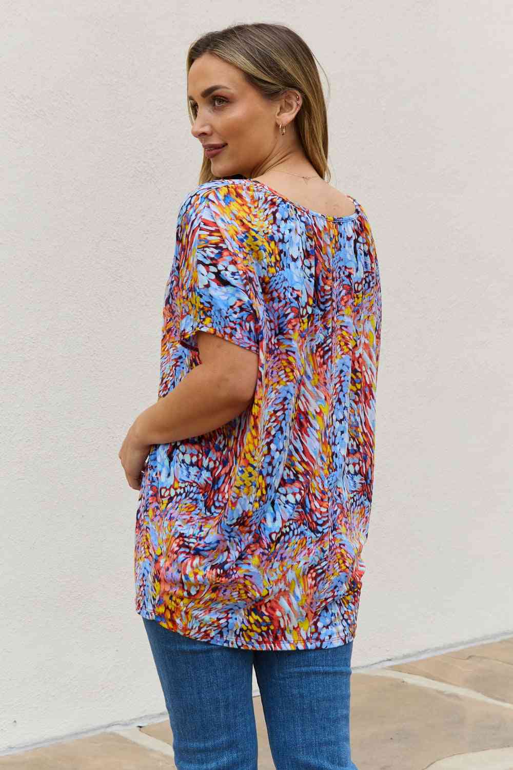 Be Stage full size Printed Dolman Flowy Top.