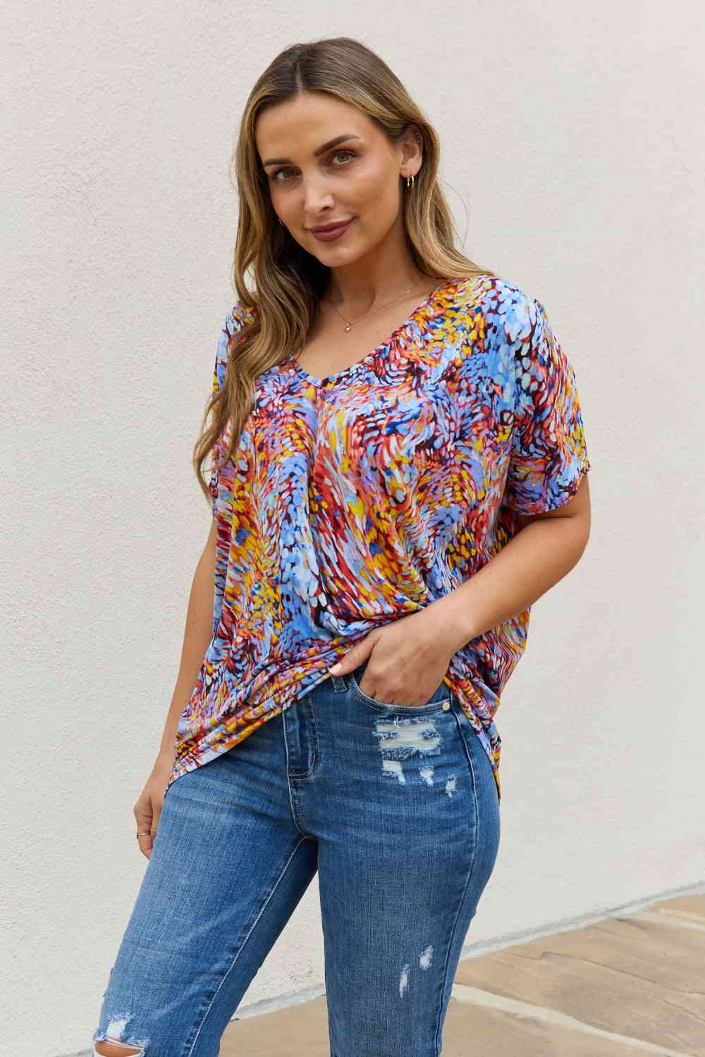 Be Stage full size Printed Dolman Flowy Top.