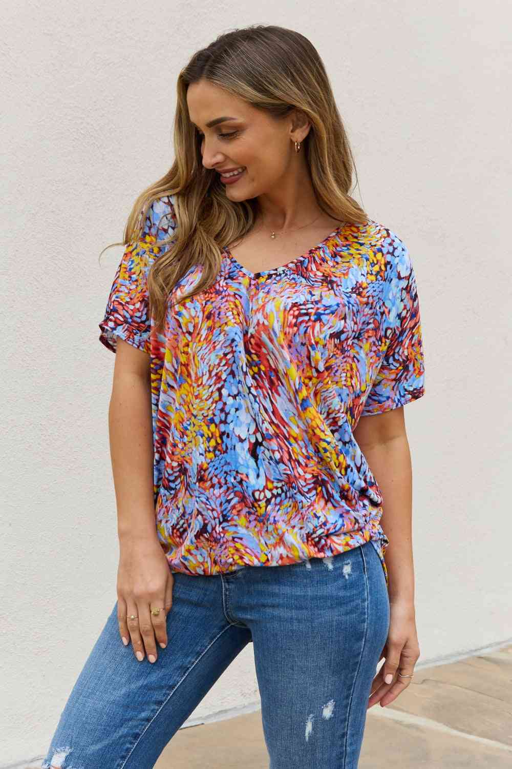 Be Stage full size Printed Dolman Flowy Top.