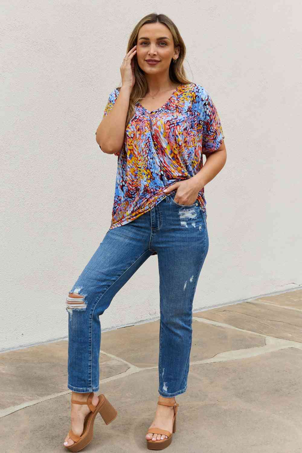 Be Stage full size Printed Dolman Flowy Top.