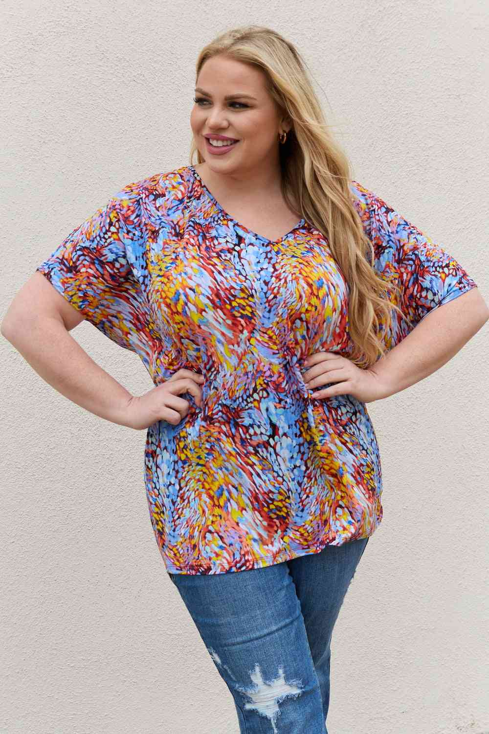 Be Stage full size Printed Dolman Flowy Top.