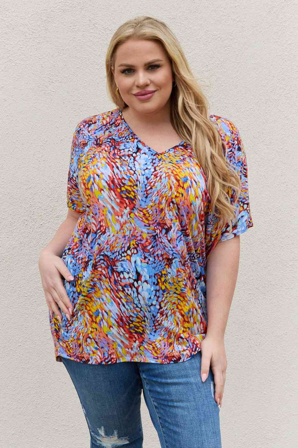 Be Stage full size Printed Dolman Flowy Top.