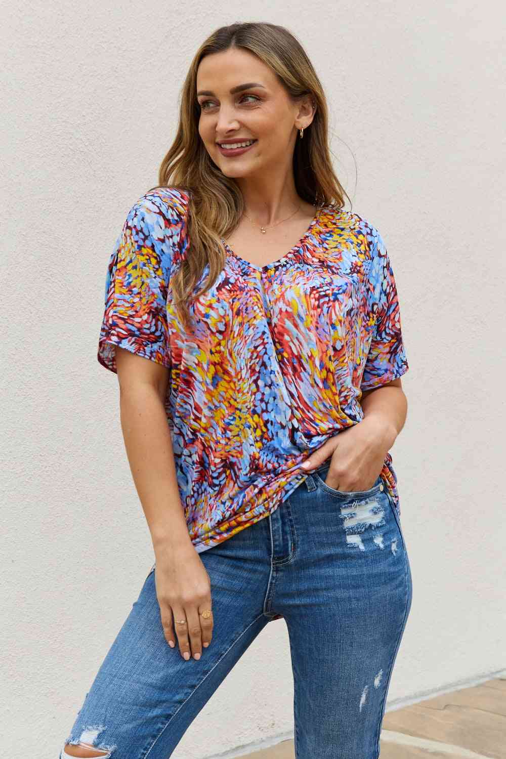 Be Stage full size Printed Dolman Flowy Top.