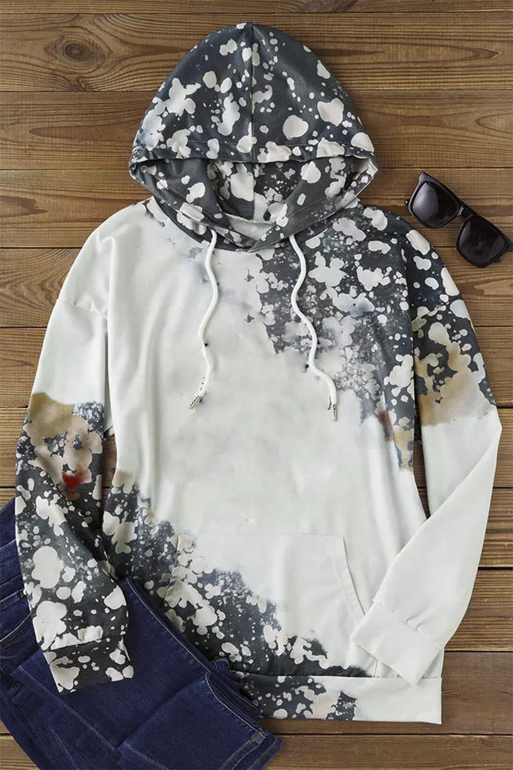 Printed drawstring kangaroo pocket hoodie.