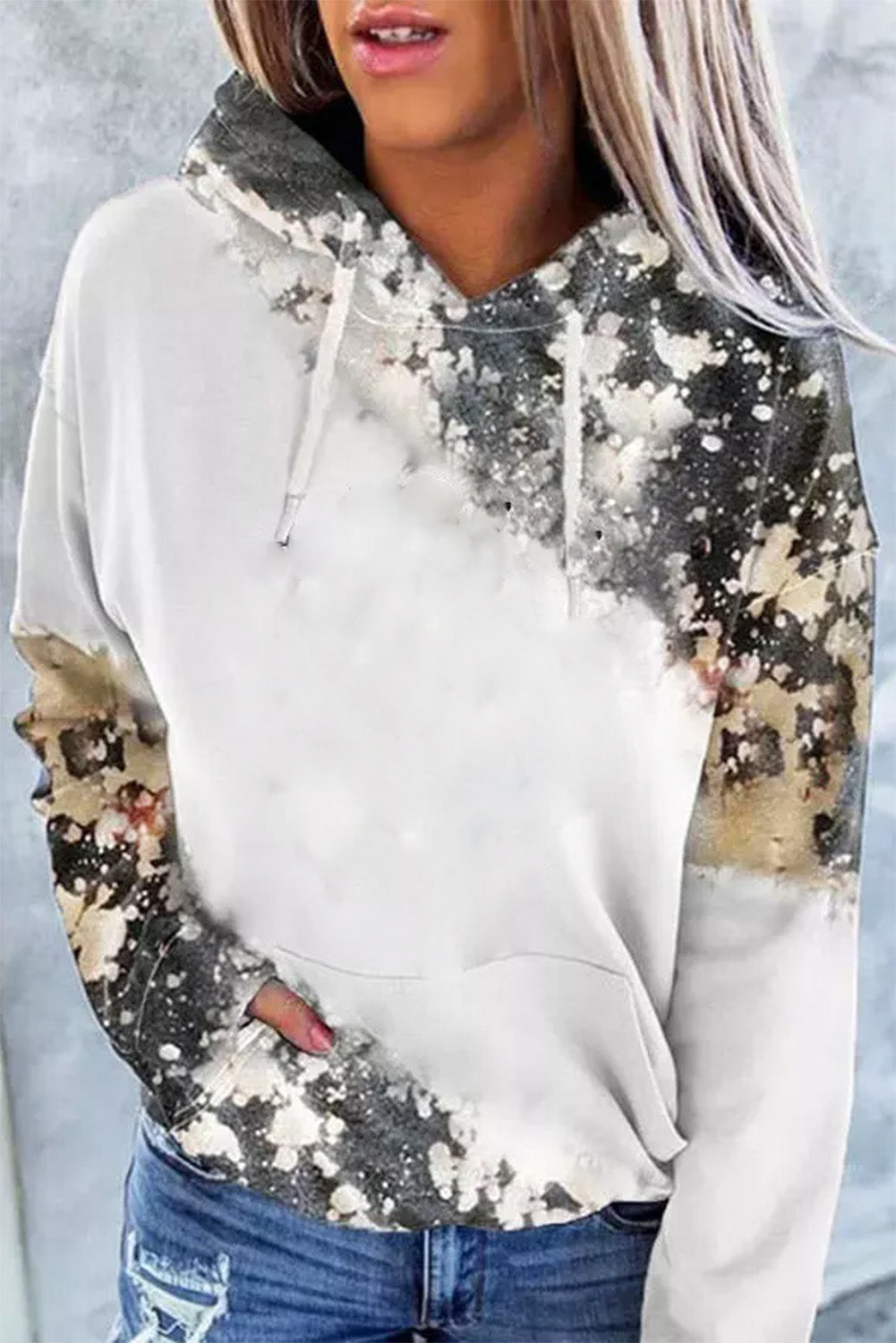 Printed drawstring kangaroo pocket hoodie.