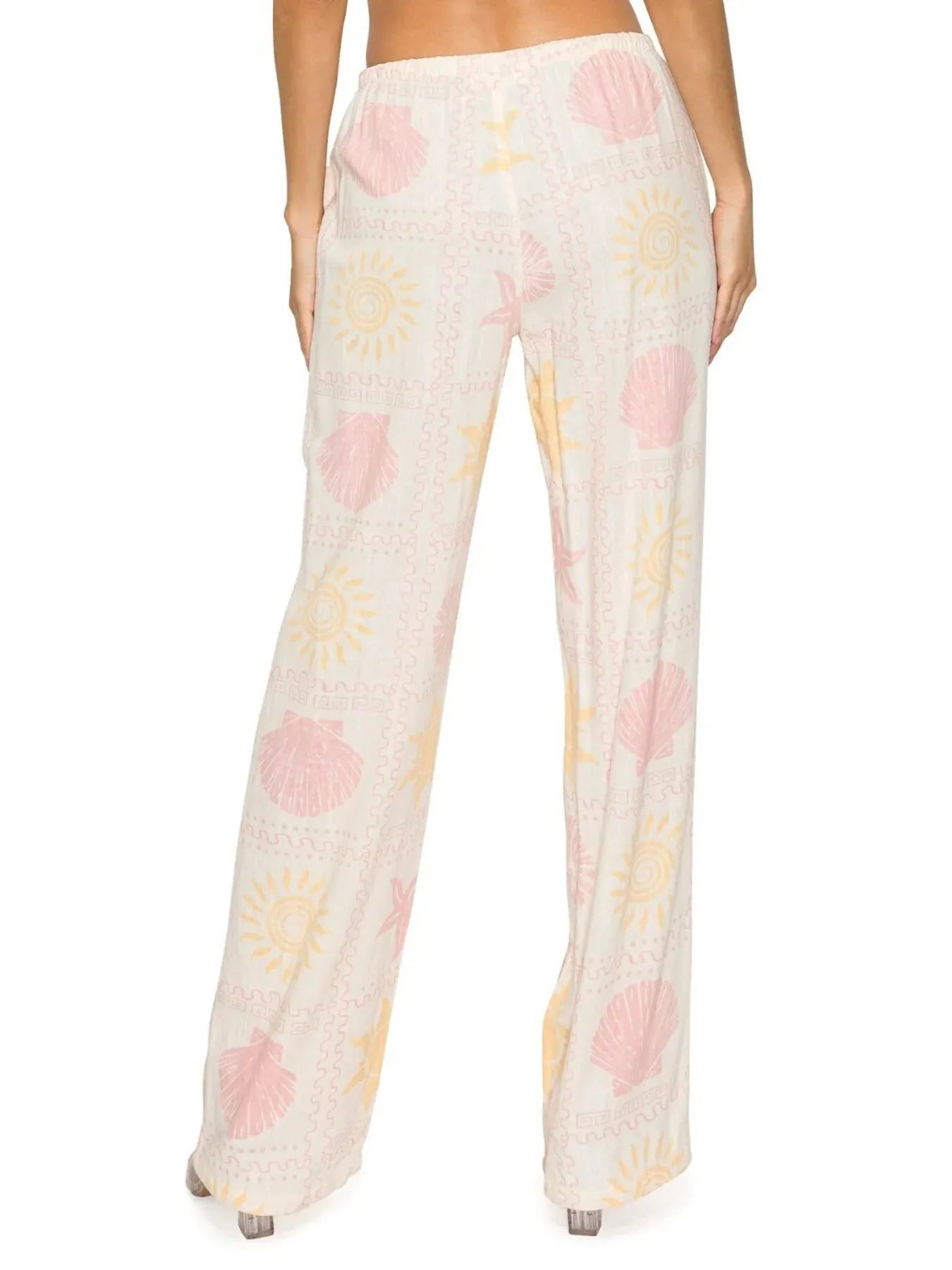 Printed drawstring straight pants with pockets.