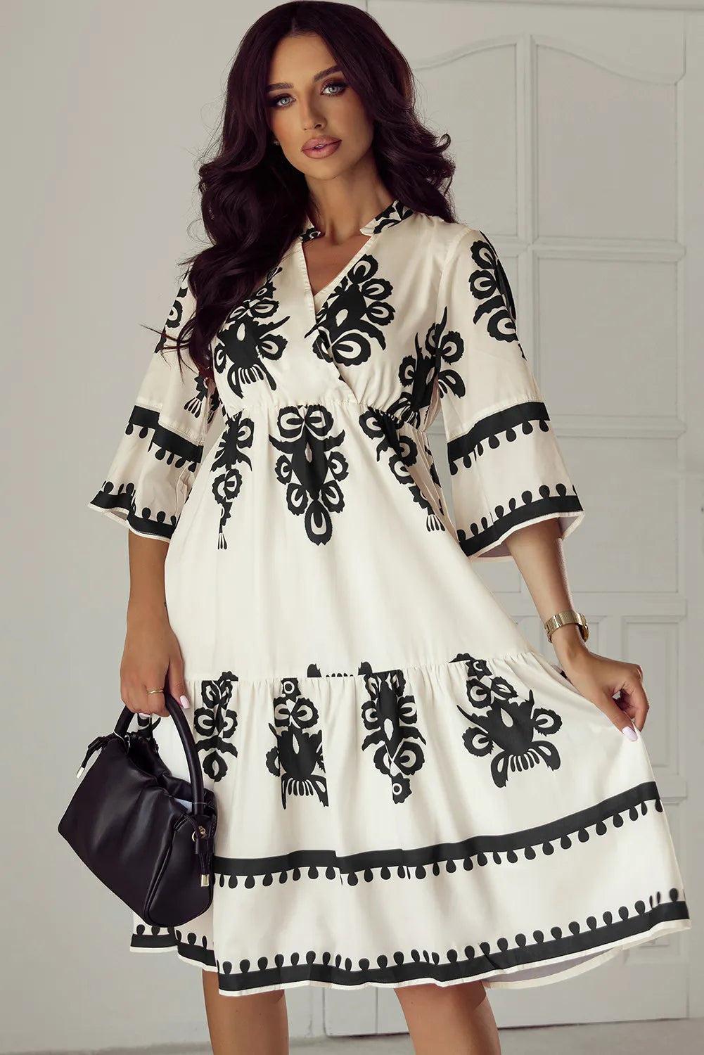 Printed Half Sleeve Knee Length Dress.