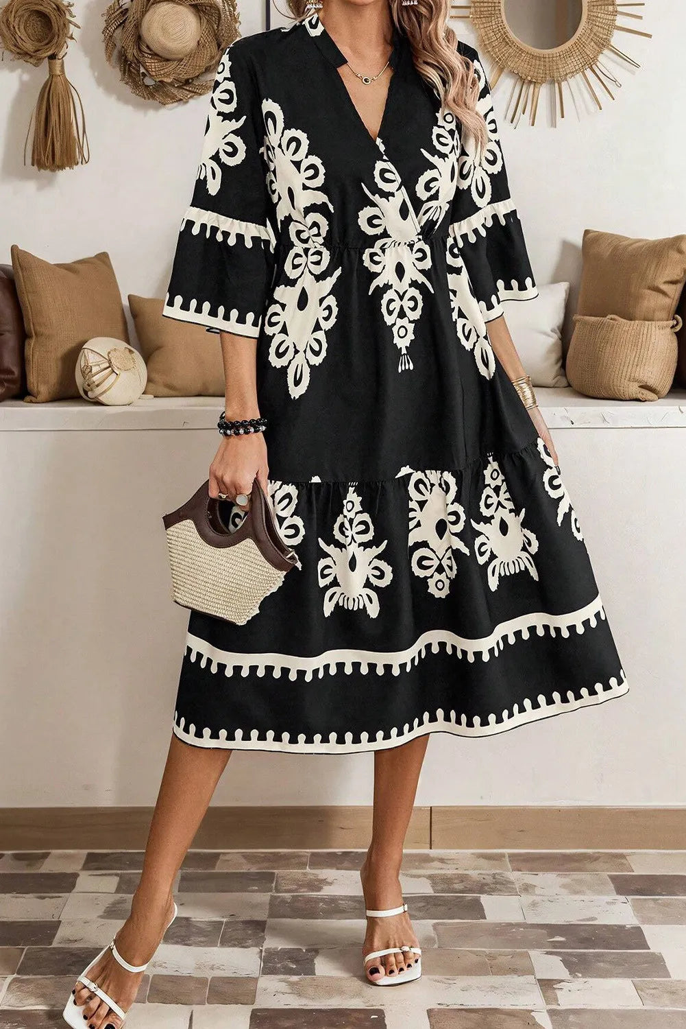 Printed Half Sleeve Knee Length Dress.