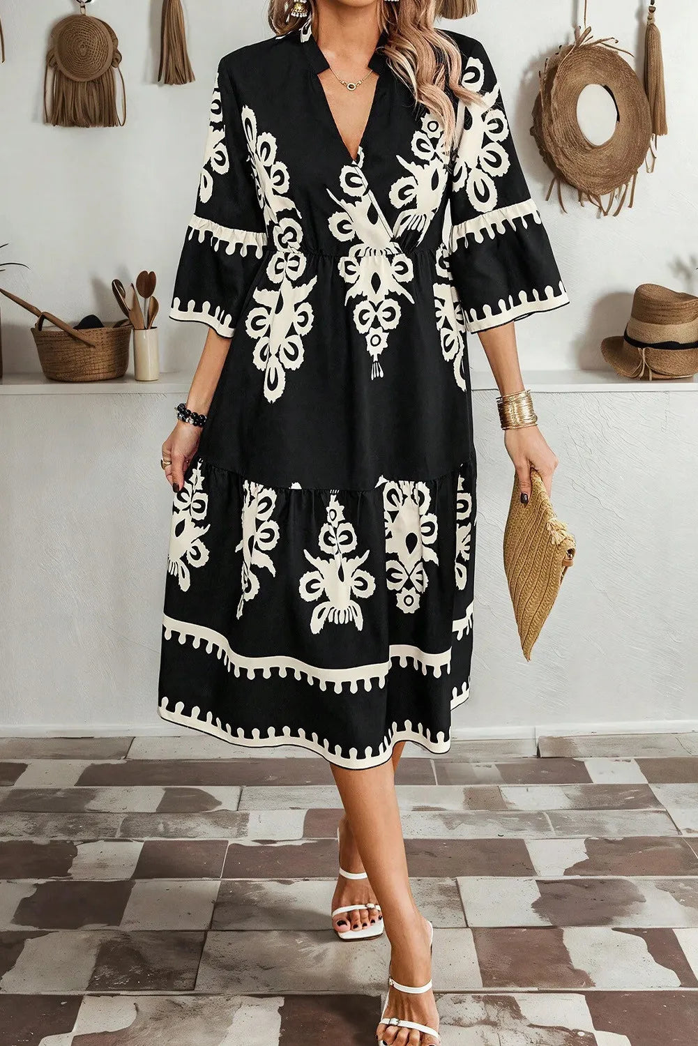 Printed Half Sleeve Knee Length Dress.