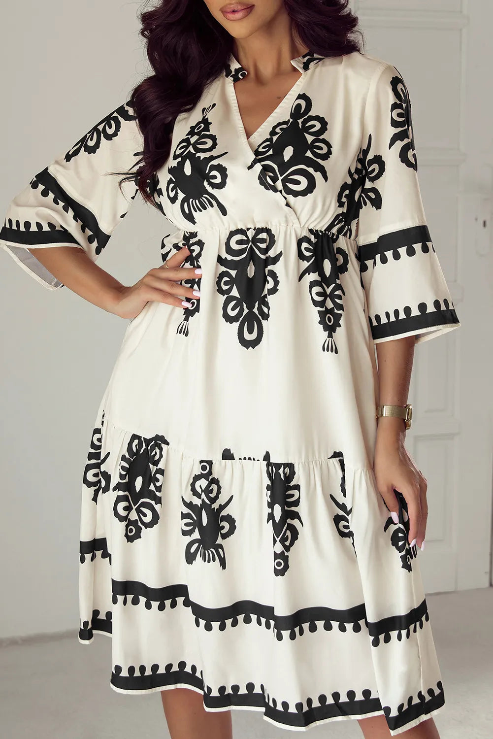 Printed Half Sleeve Knee Length Dress.