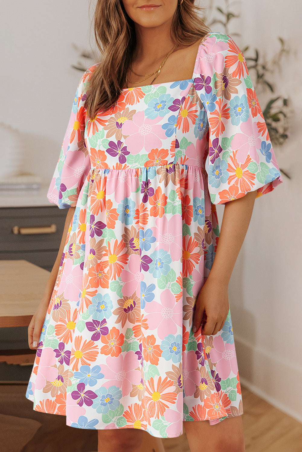 Printed Half Sleeve Mini Dress.