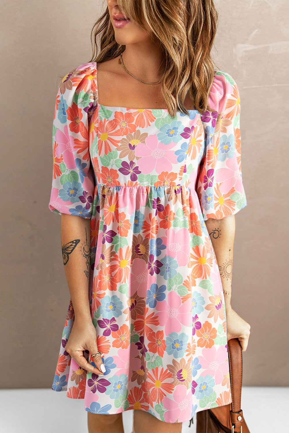 Printed Half Sleeve Mini Dress.