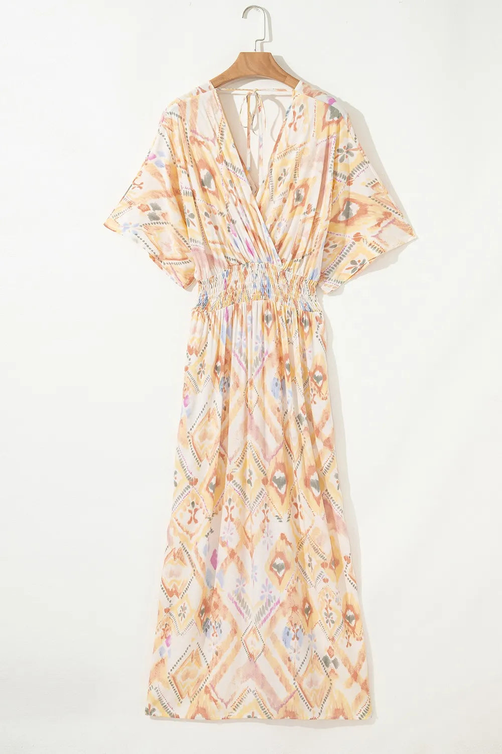 Printed Half Sleeve Shirred High Waist Maxi Dress.