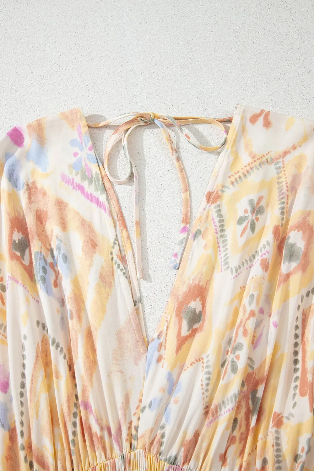 Printed Half Sleeve Shirred High Waist Maxi Dress.