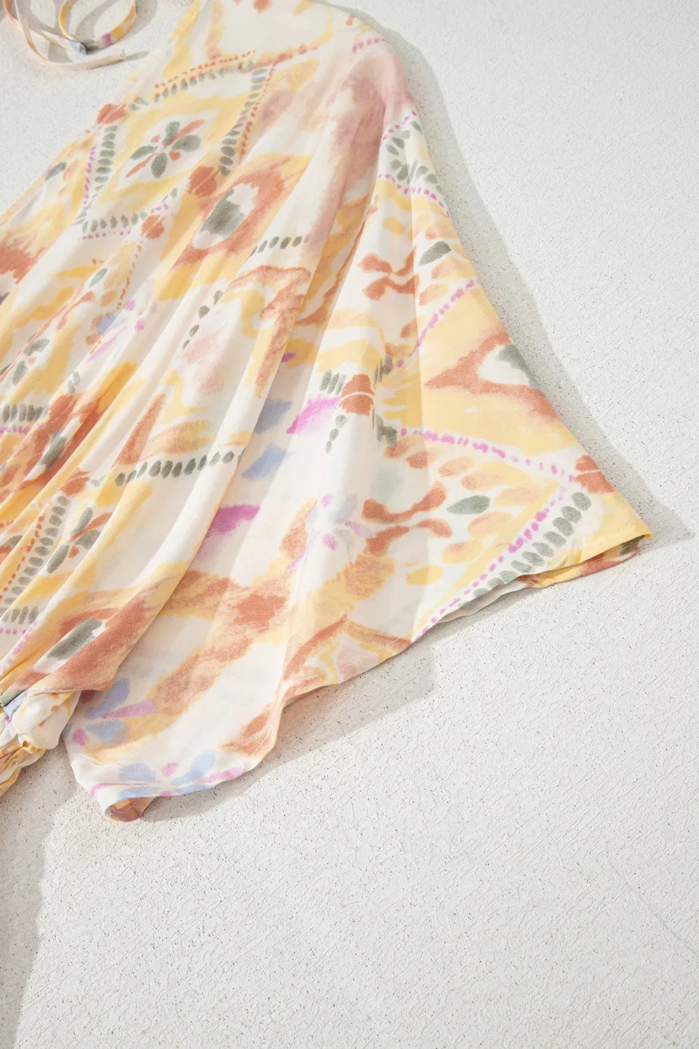 Printed Half Sleeve Shirred High Waist Maxi Dress.