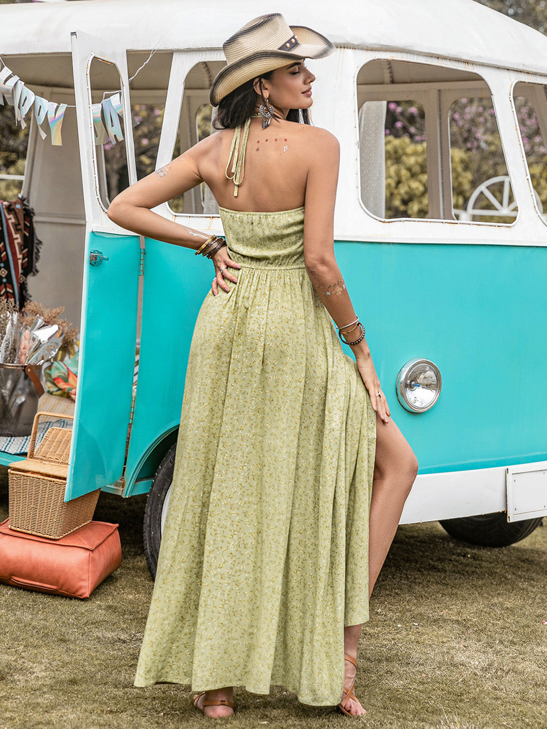 Printed Halter Neck Maxi Dress.