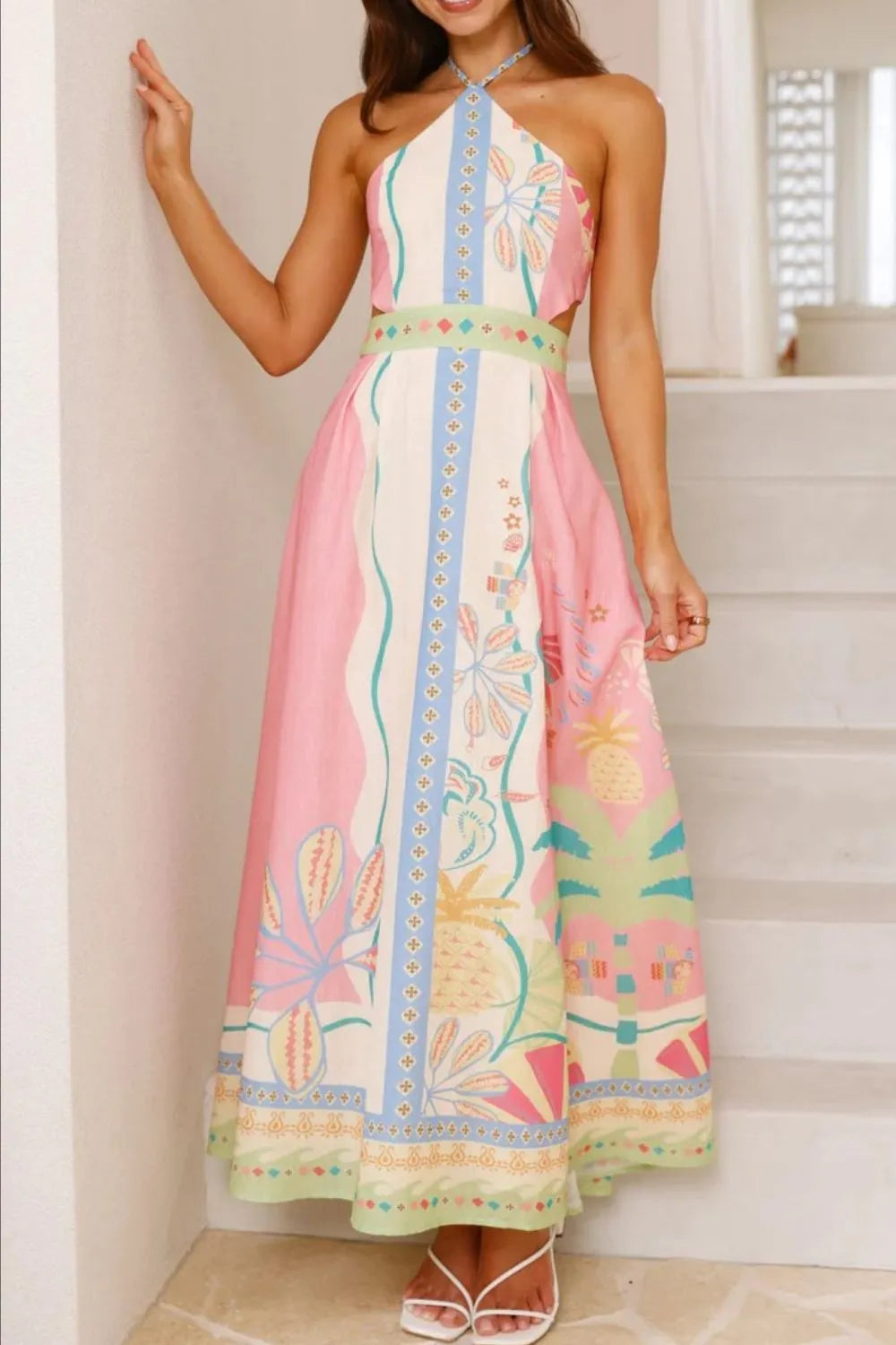 Printed Halter Neck Maxi Dress.