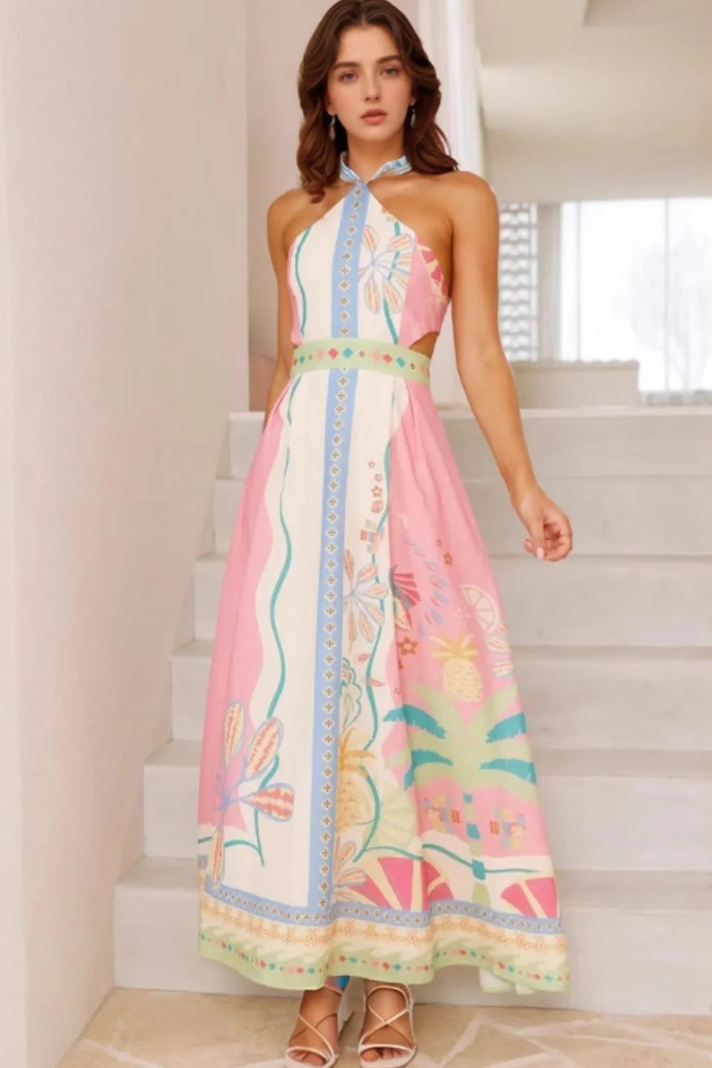 Printed Halter Neck Maxi Dress.