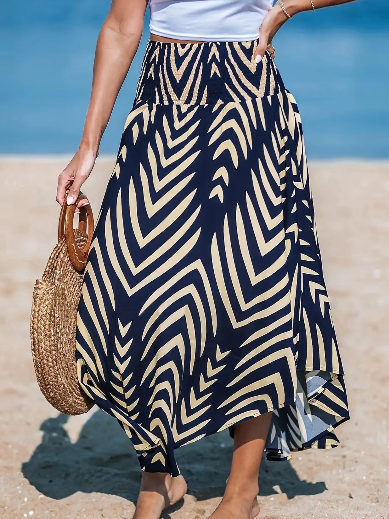 Printed High Waist Maxi Skirt.