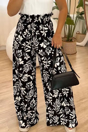 Full size printed high waist wide leg pants, opaque.