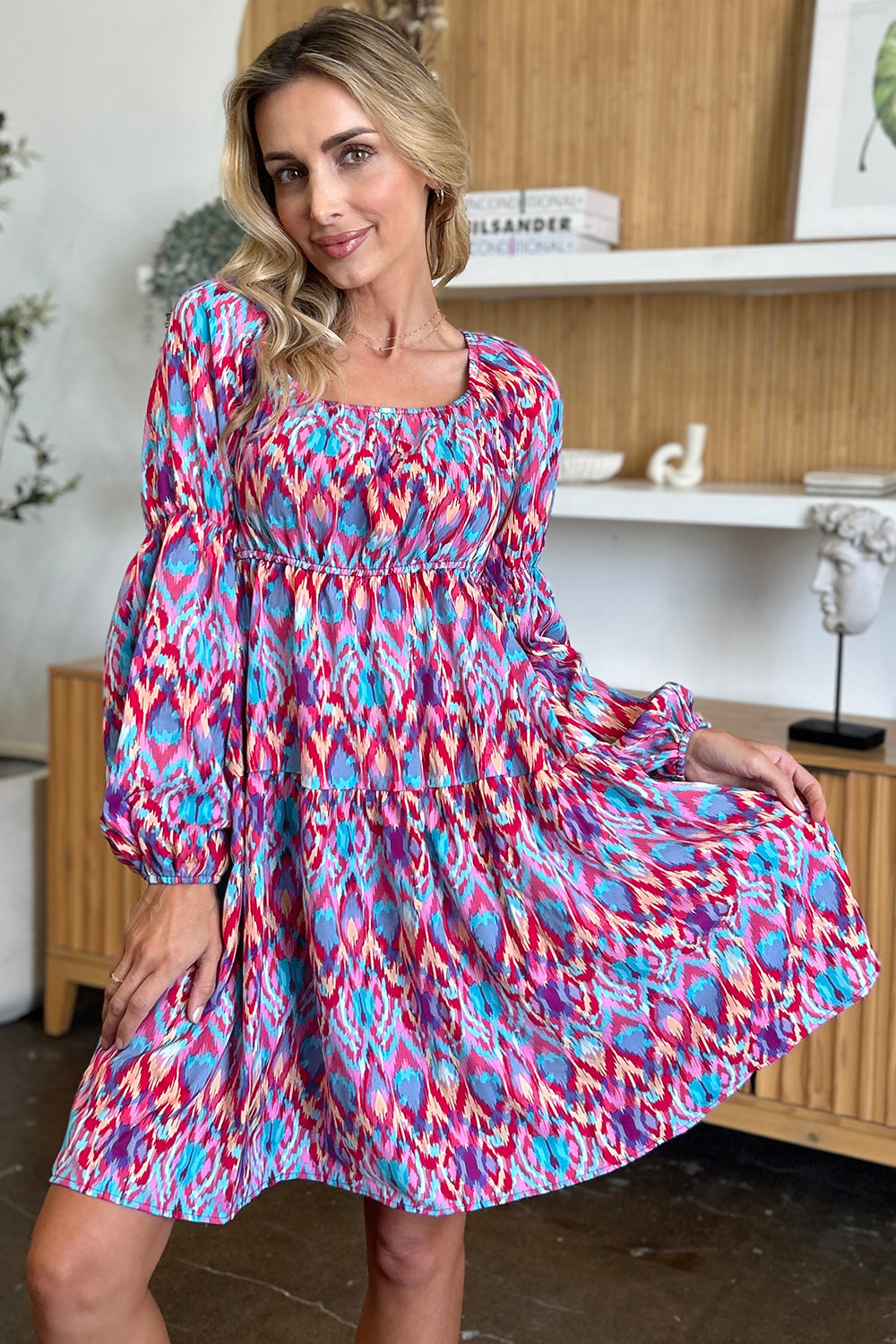 Double Take Full Size Printed Long Sleeve Dress.