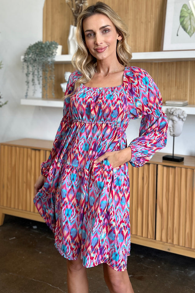 Double Take Full Size Printed Long Sleeve Dress.
