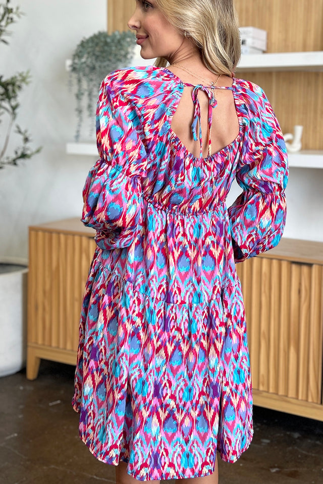 Double Take Full Size Printed Long Sleeve Dress.