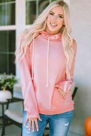 Printed long sleeve hooded regular length hoodie with drawstring and pocket.