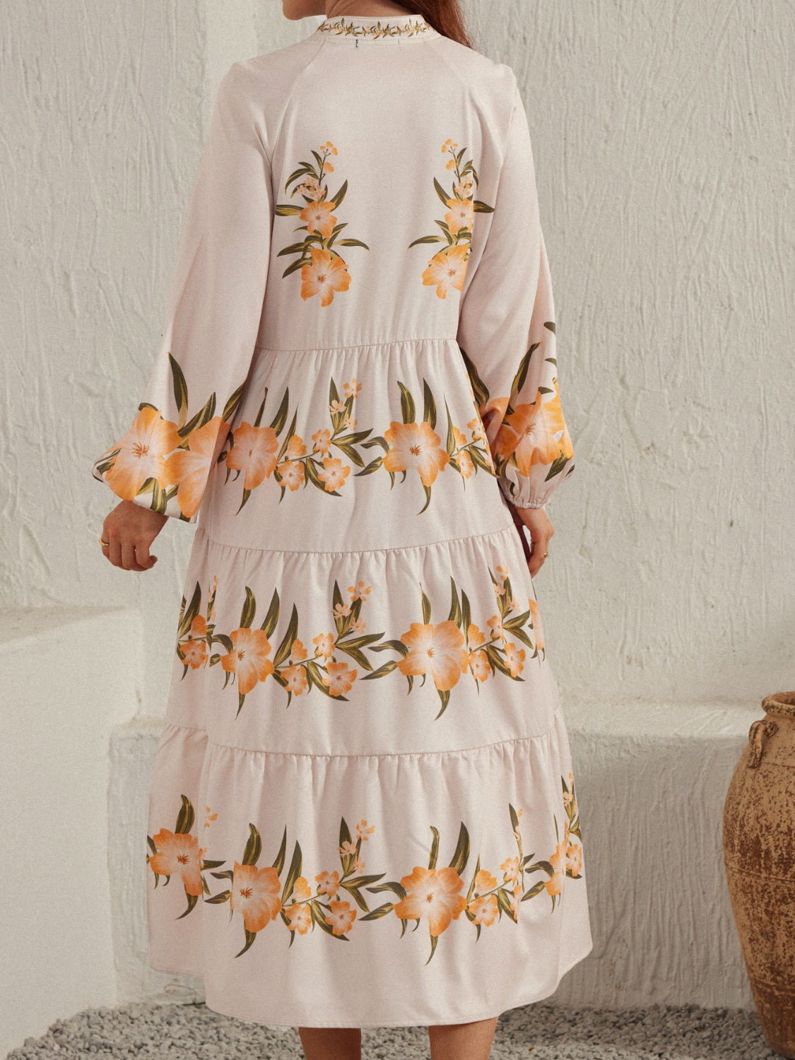 Printed Long Sleeve Midi Dress.