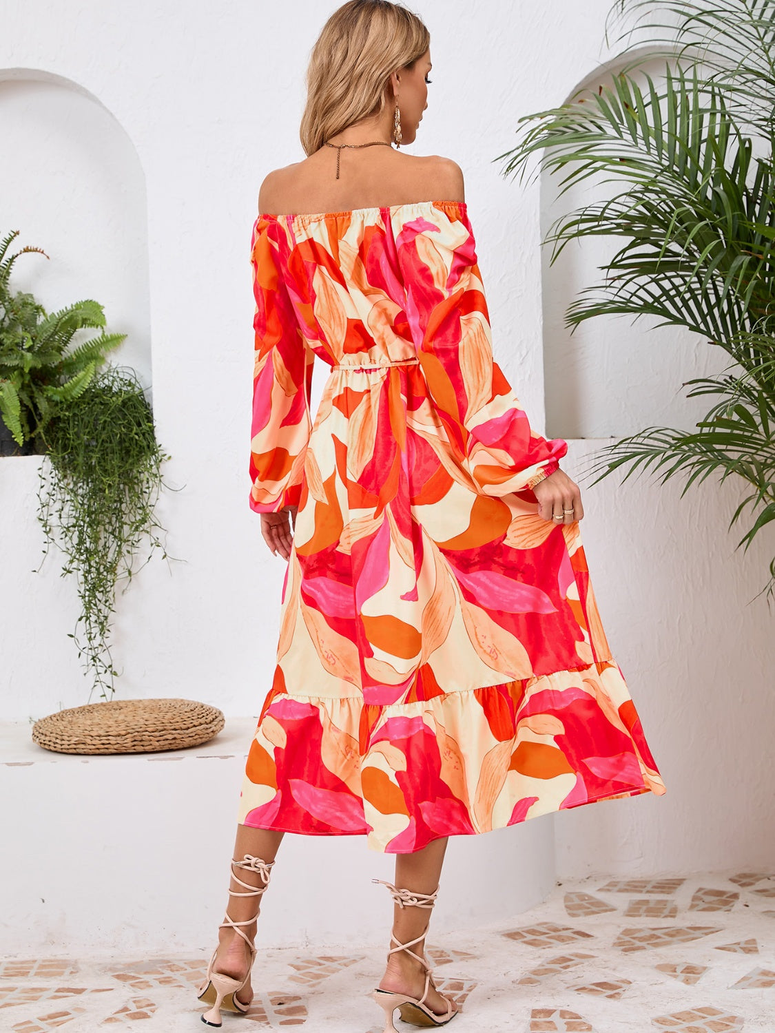 Printed Long Sleeve Midi Dress.