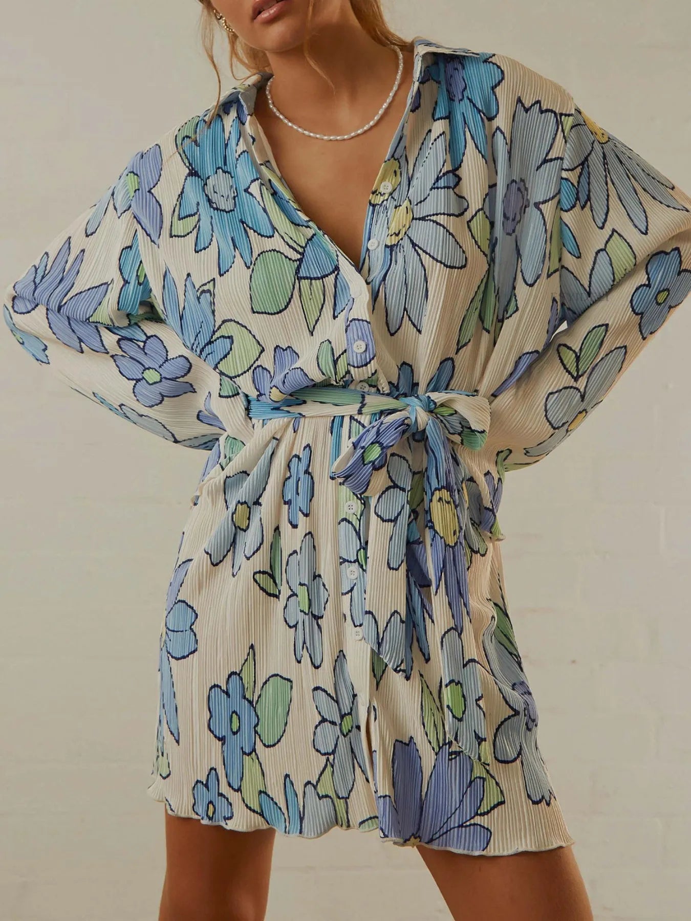 Printed Long Sleeve Mini Dress.