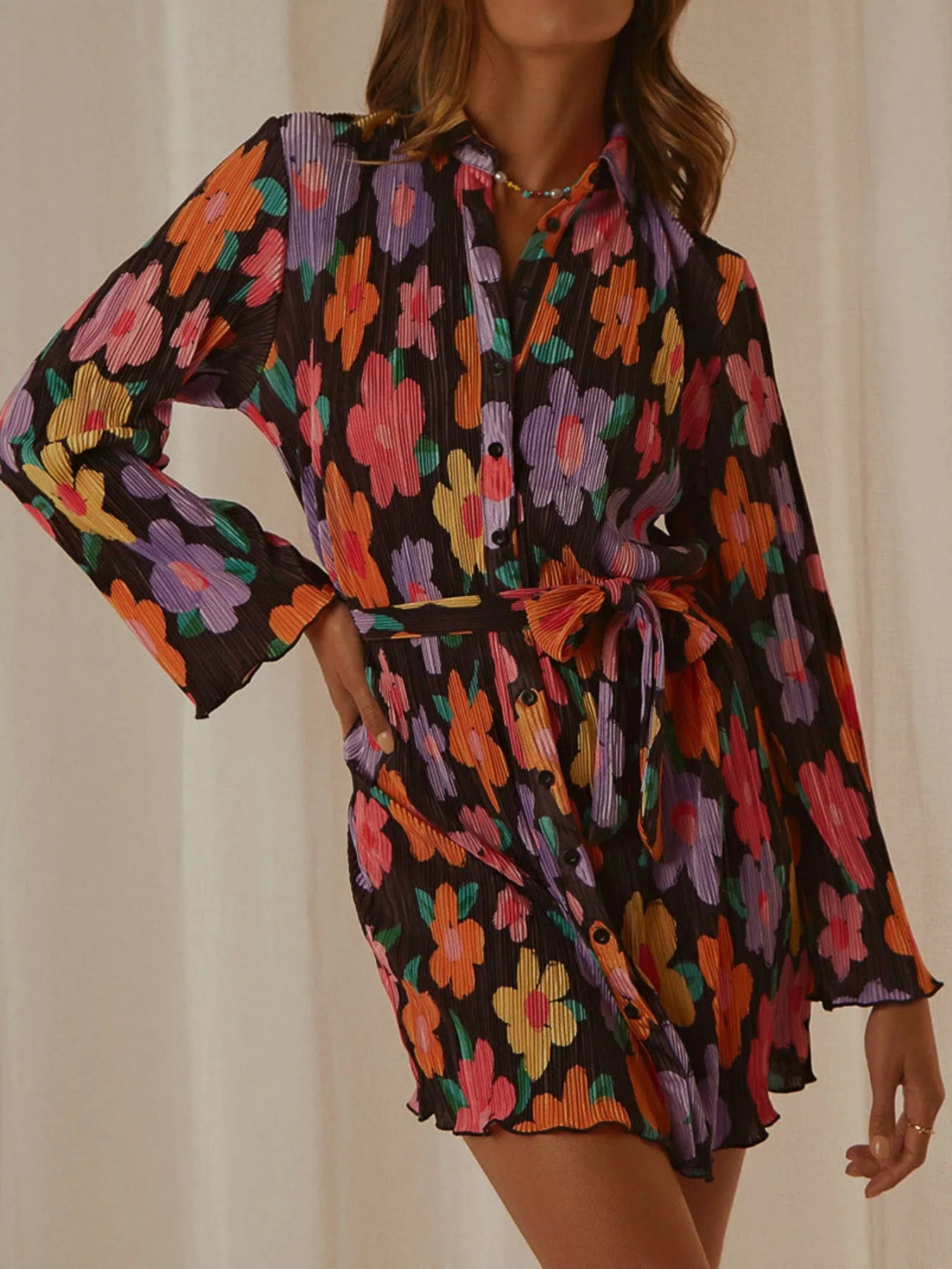 Printed Long Sleeve Mini Dress.
