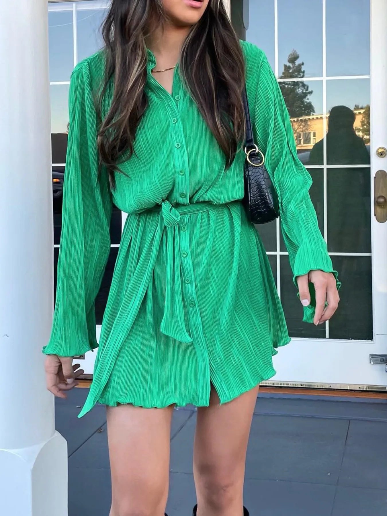 Printed Long Sleeve Mini Dress.