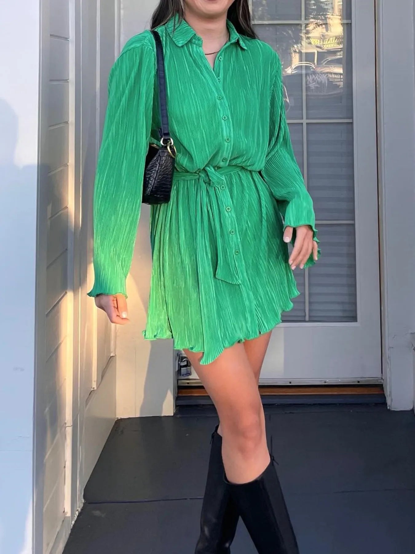 Printed Long Sleeve Mini Dress.