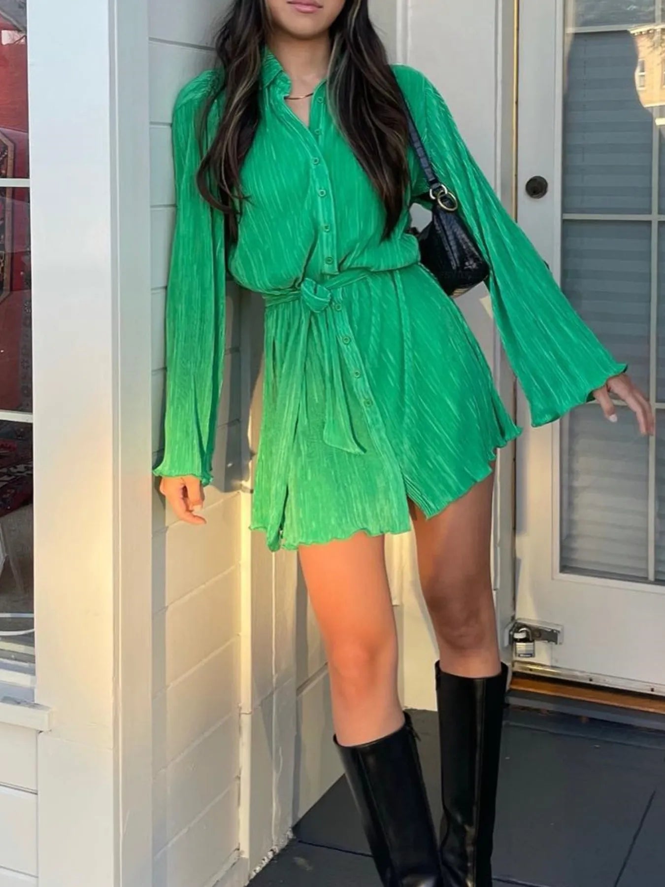 Printed Long Sleeve Mini Dress.