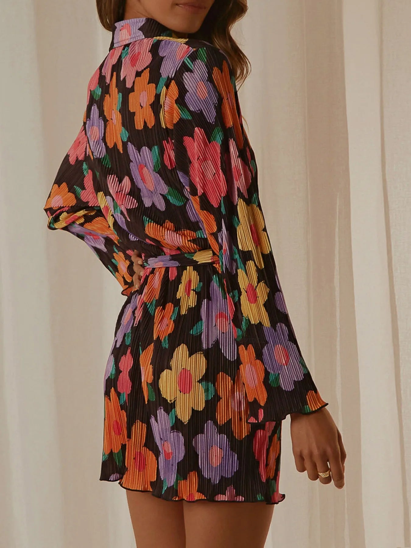 Printed Long Sleeve Mini Dress.