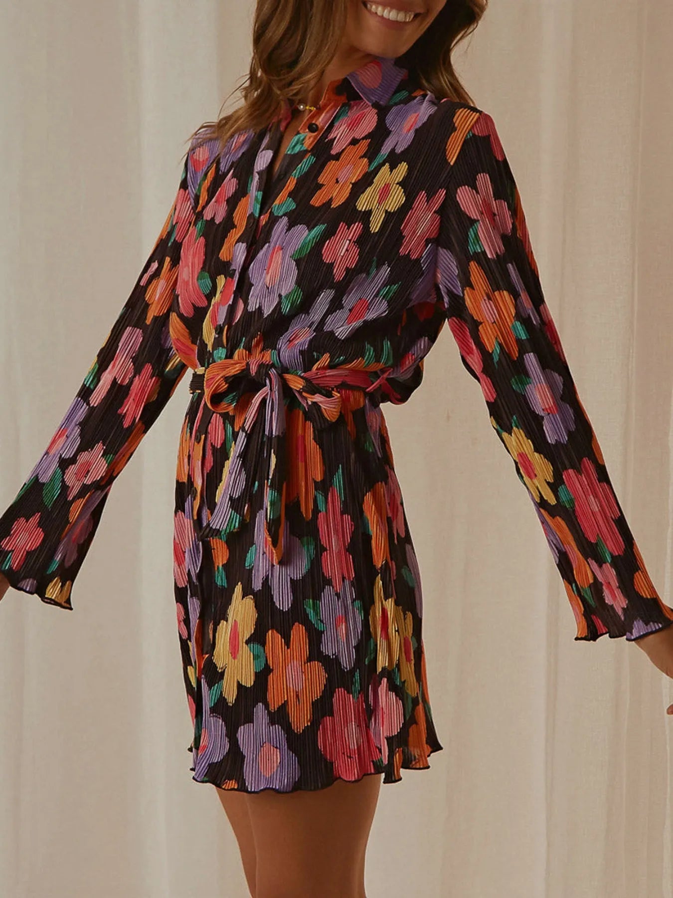 Printed Long Sleeve Mini Dress.