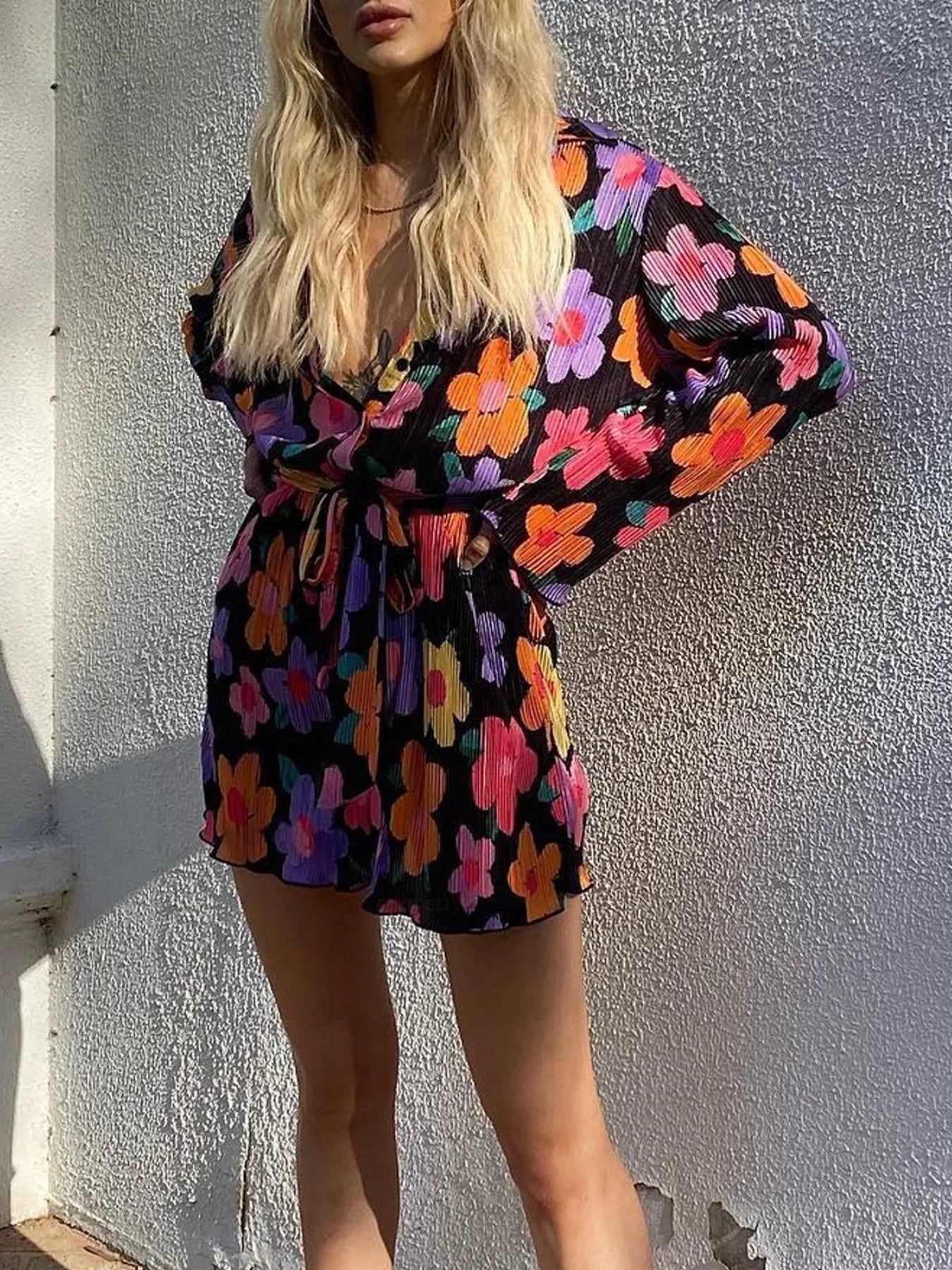 Printed Long Sleeve Mini Dress.