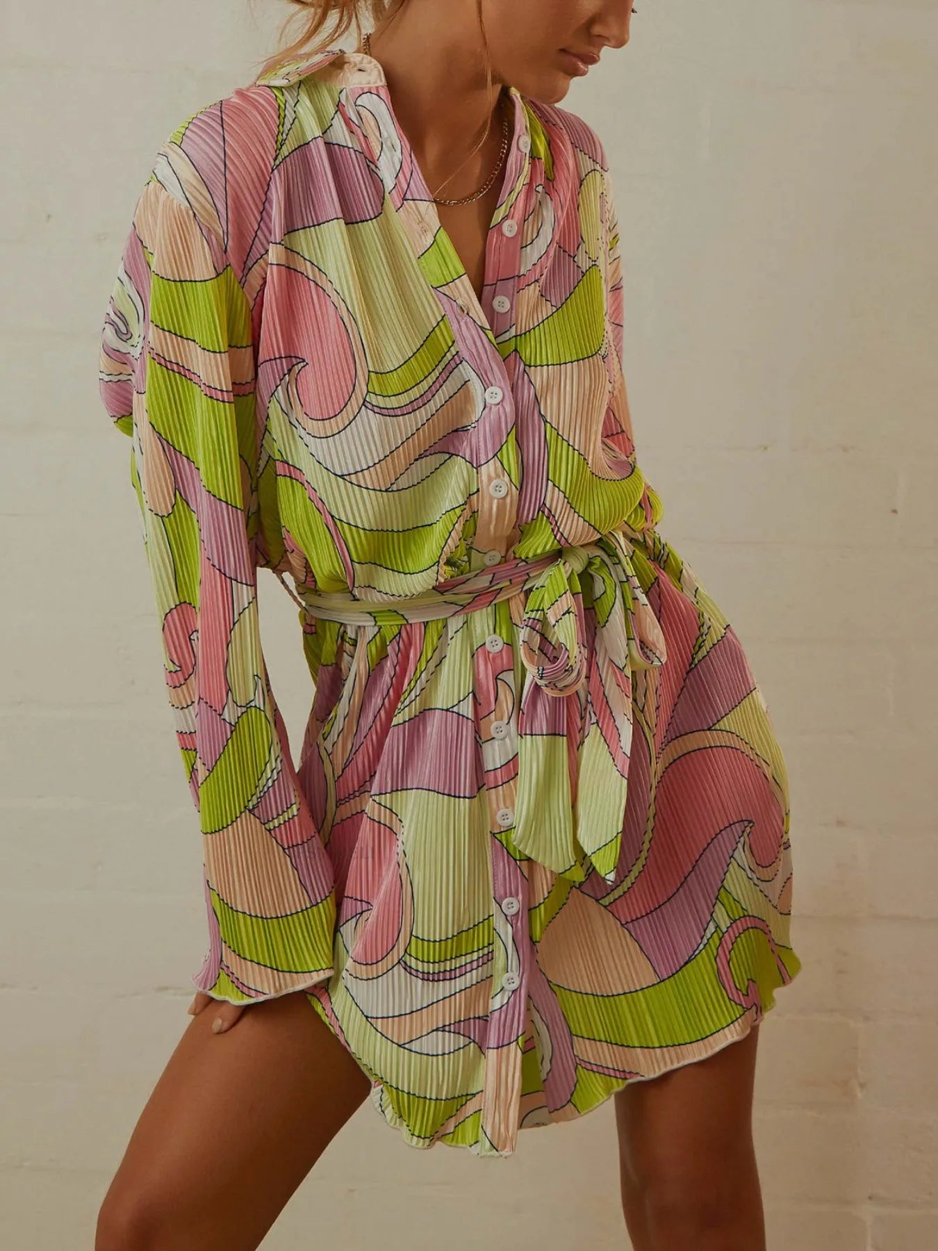 Printed Long Sleeve Mini Dress.