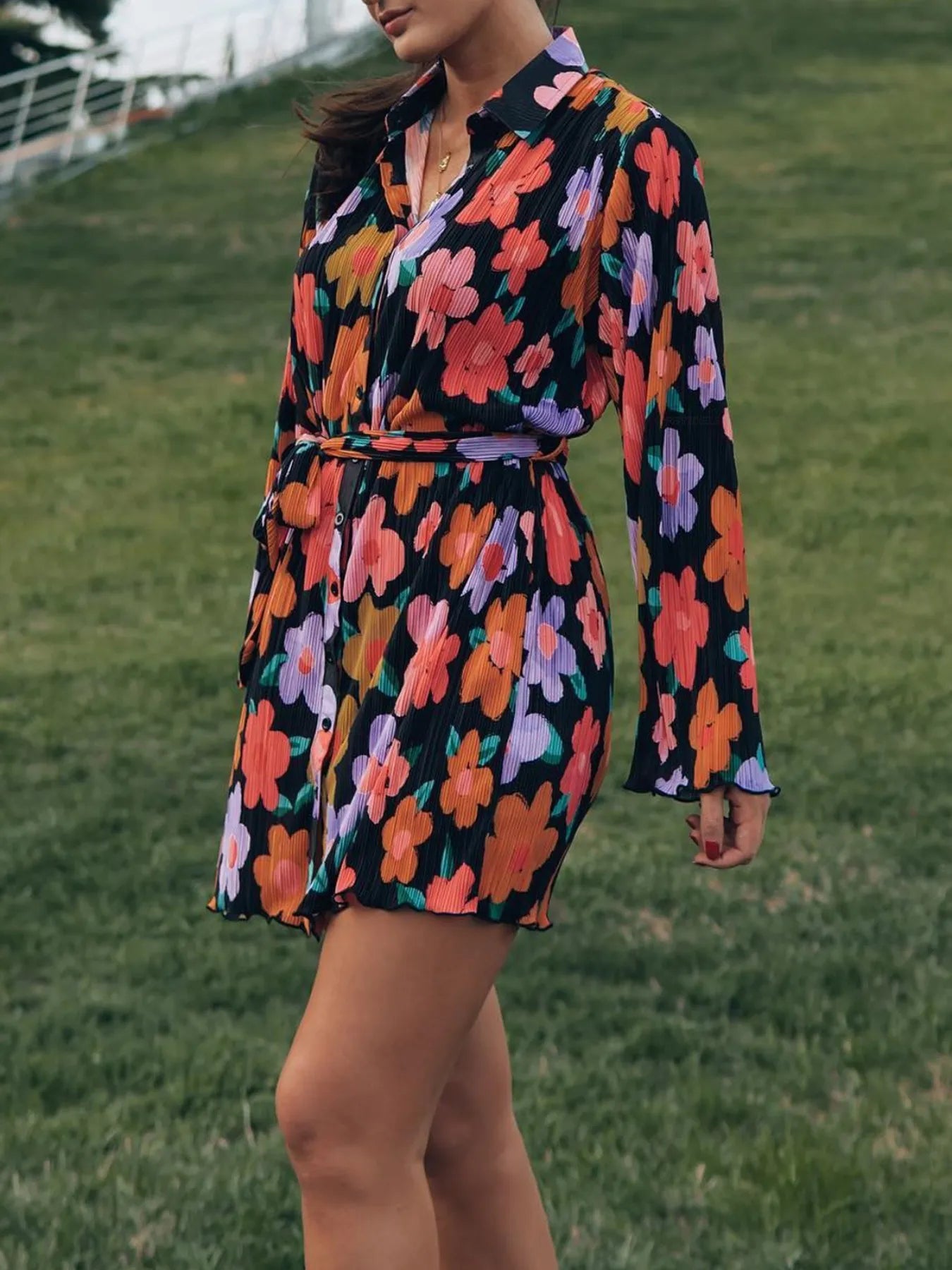 Printed Long Sleeve Mini Dress.