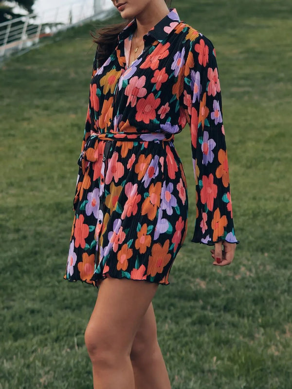 Printed Long Sleeve Mini Dress.