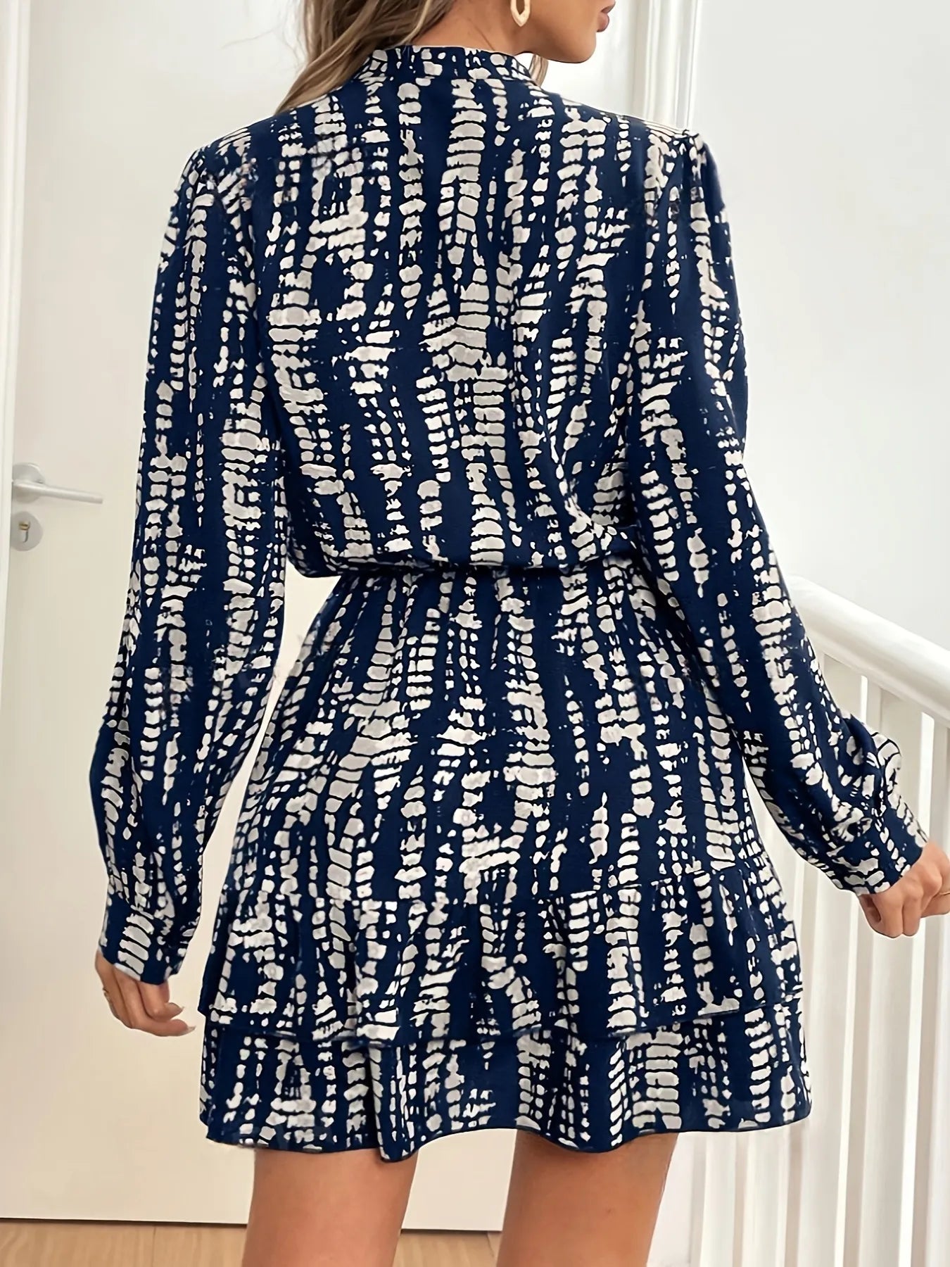 Printed Long Sleeve Shirt Dress.