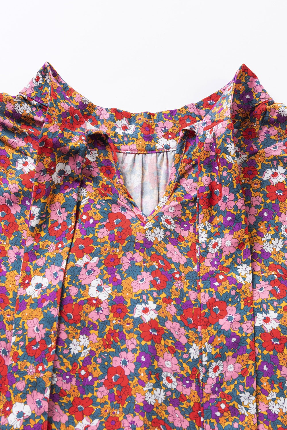 Printed Mock Neck Short Sleeve Blouse.