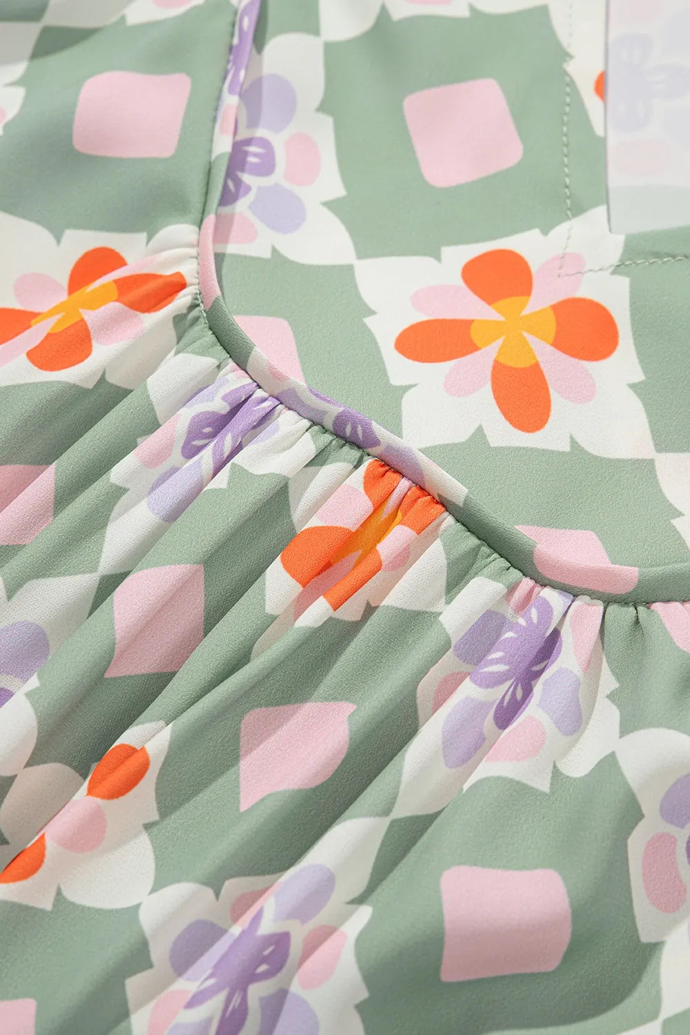 Printed Notched 3/4 Balloon Sleeves Loose Dress.
