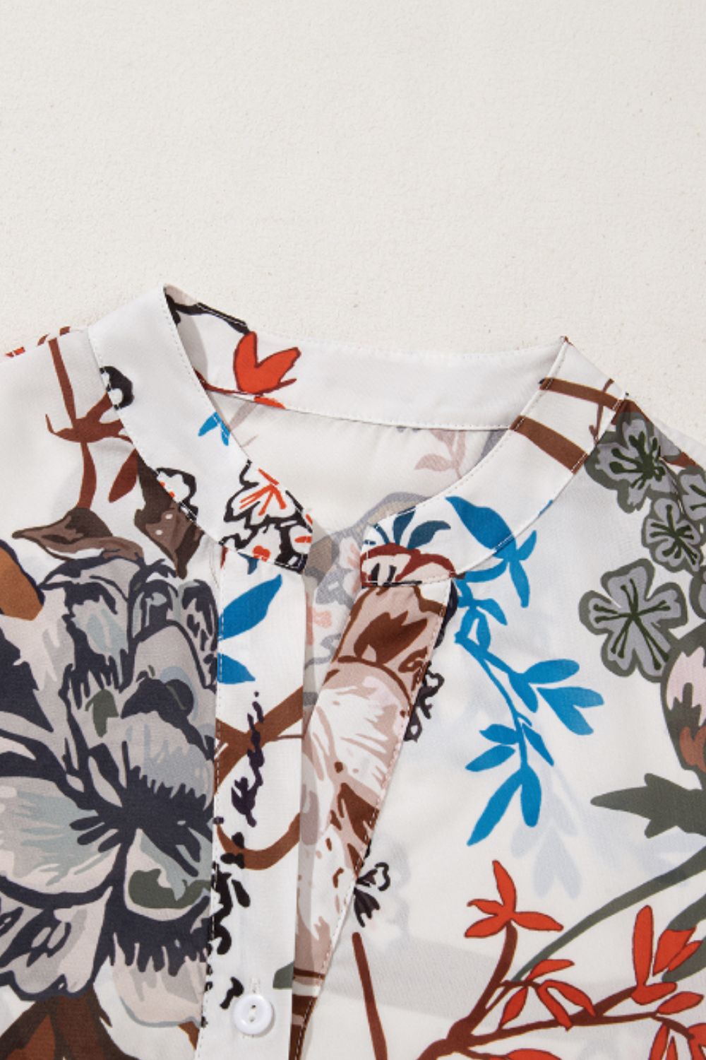 Printed Notched Flounce Sleeve Blouse.