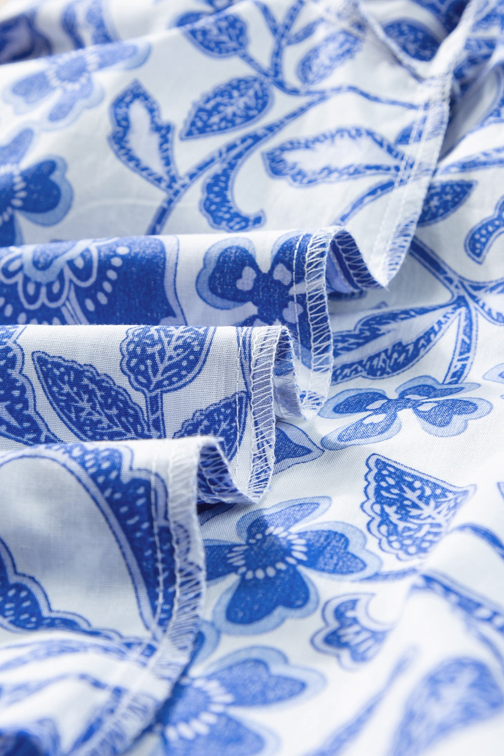 Printed Notched Half Sleeve Blouse with Ruffled.