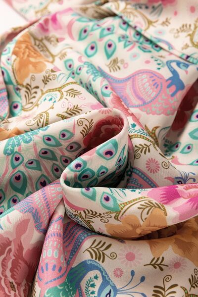Printed Notched Lantern Sleeve Dress.