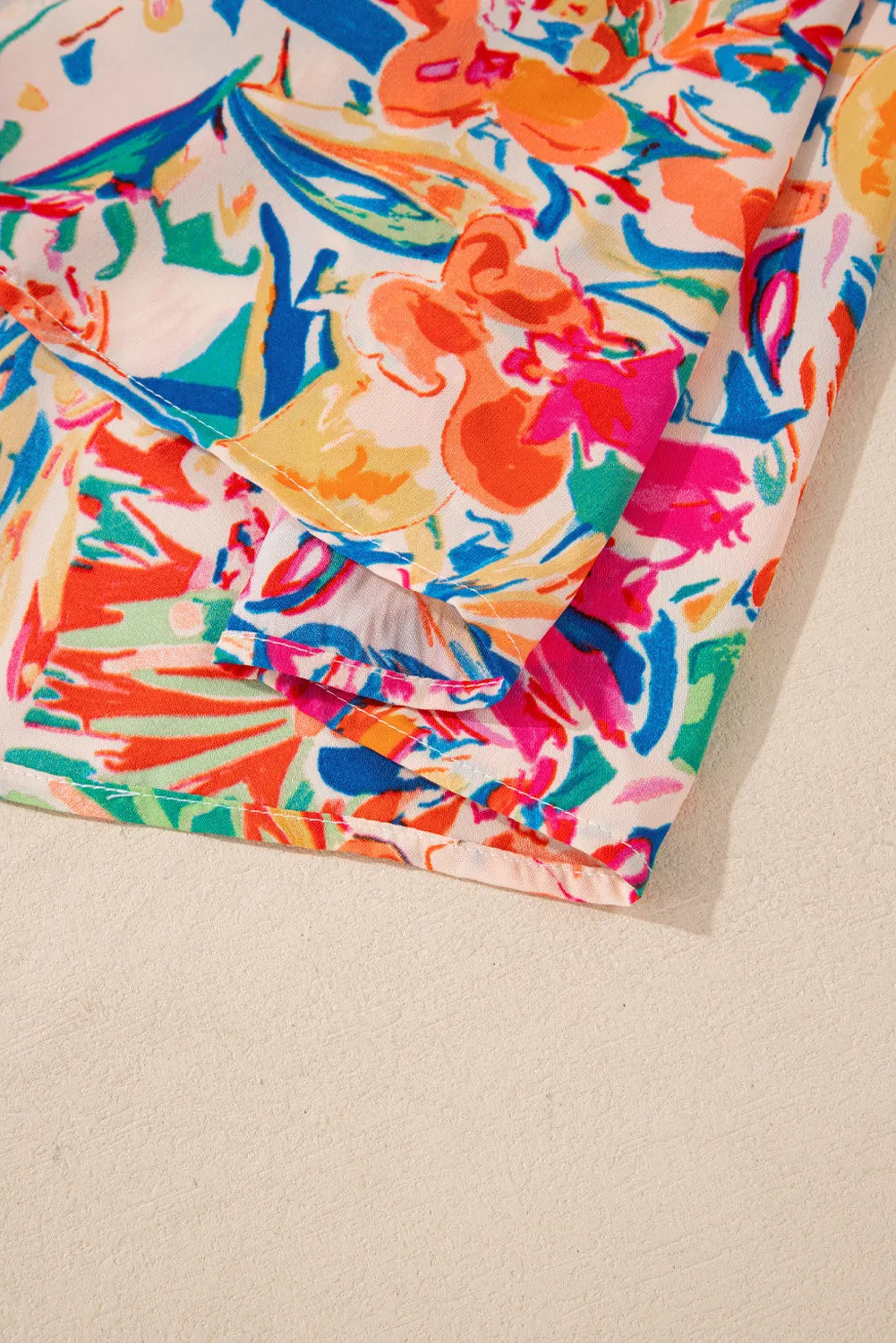 Printed Notched Long Sleeve Blouse.