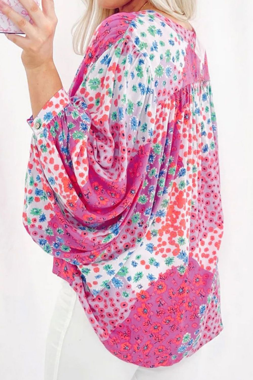 Printed Notched Long Sleeve Shirt.