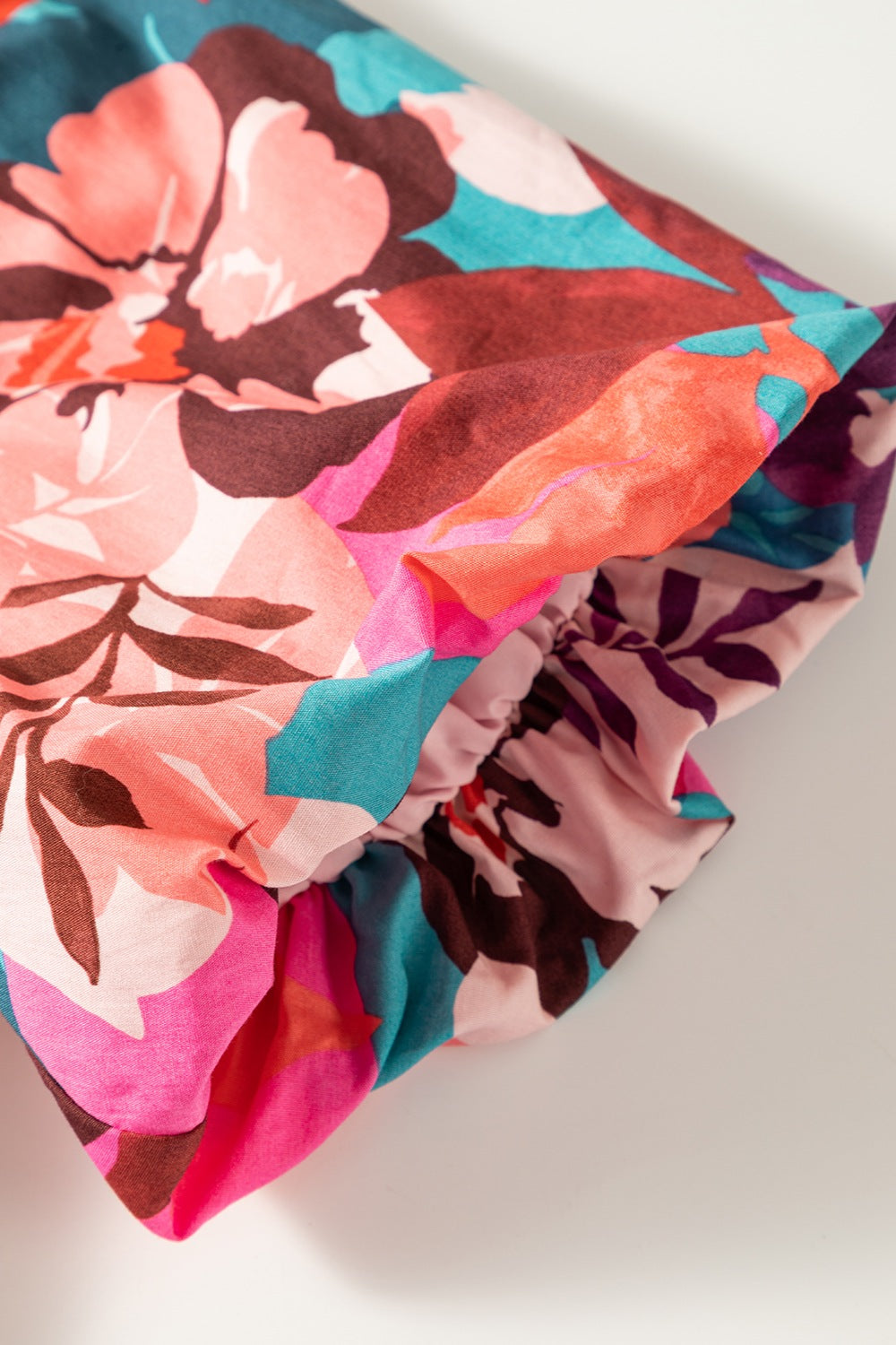 Printed Notched Puff Sleeve Blouse.